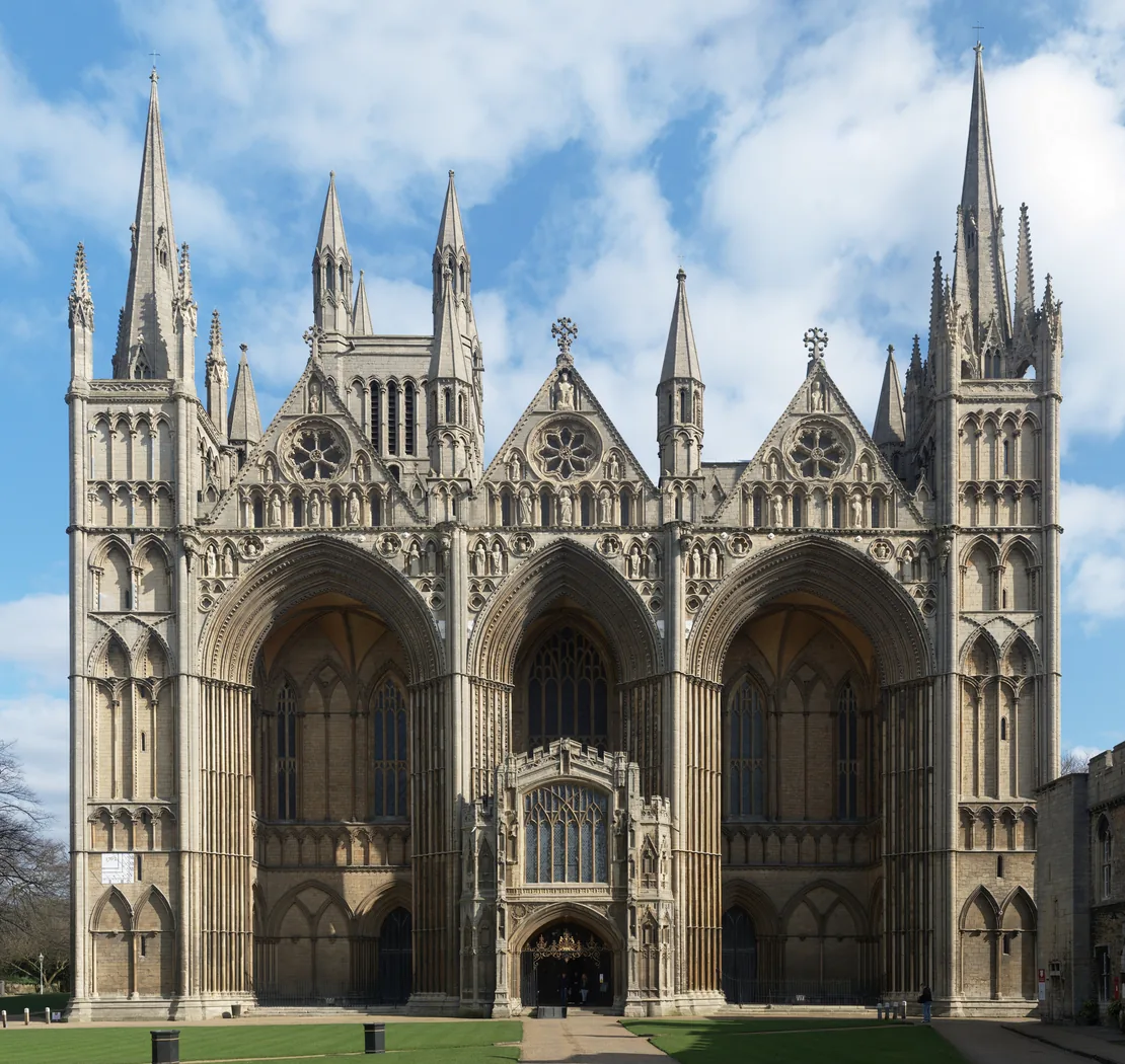 West front of Peterborough Cathedral in the city centre